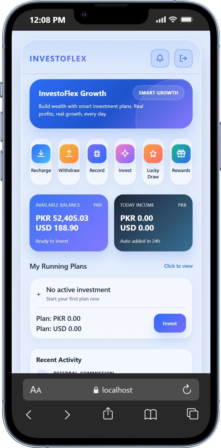 InvestoFlex mobile dashboard